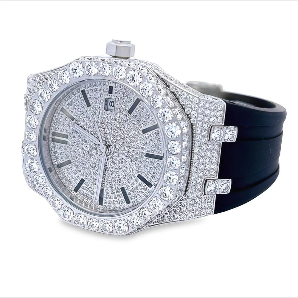 Silicone Band | Iced Out Bust Down | White Gold | 41MM