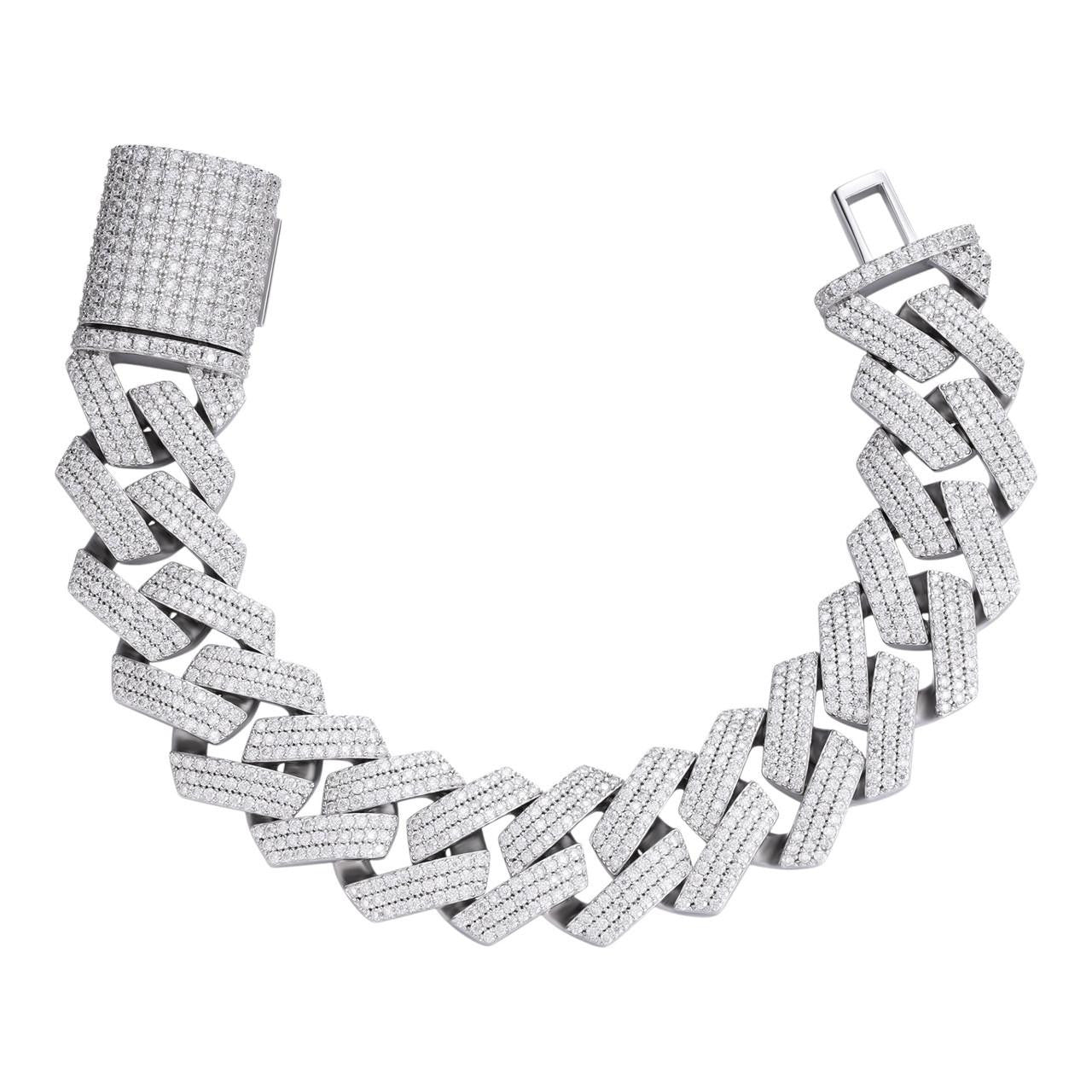 Cuban Link Prong Bracelets 14K White Gold (ALL SIZES)