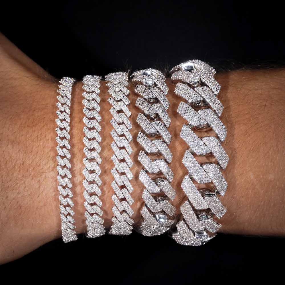 Cuban Link Prong Bracelets 14K White Gold (ALL SIZES)