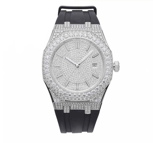 Silicone Band | Iced Out Bust Down | White Gold | 41MM
