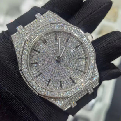 Silicone Band | Iced Out Bust Down | White Gold | 41MM