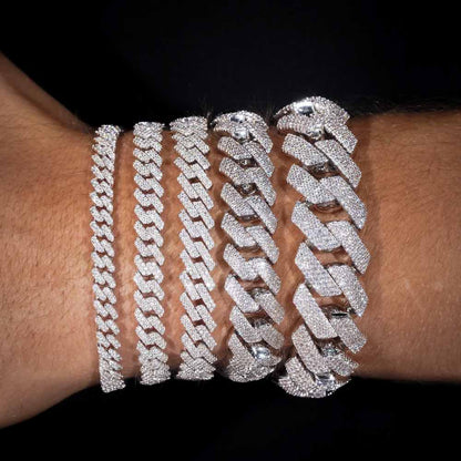 Cuban Link Prong Bracelets 14K White Gold (ALL SIZES)