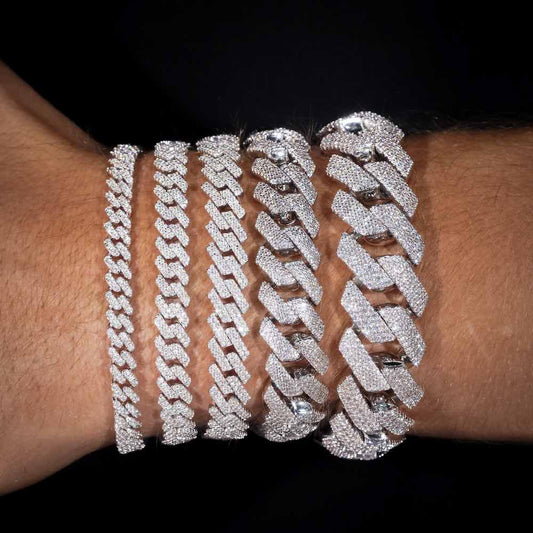 Cuban Link Prong Bracelets 14K White Gold (ALL SIZES)